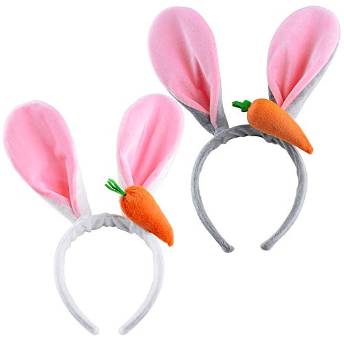 AMACOAM Diadema de Orejas de Conejo Peluche Orejas Conejo para Niñas Adultos Disfraz de Conejita Accesorio para Fiestas Pascua Despedida de Soltera Cosplay Rosas y Blanco 4 Piezas 
