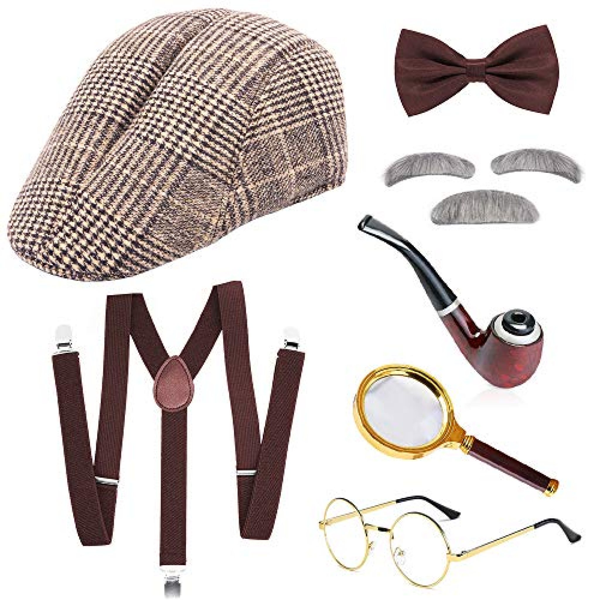 Disfraz De Detective Victoriano Para Niños, Set De 6 Piezas Con Capa De Tartán, Sombrero De Lujo Y Lupa, Ideal Para Halloween Y Fiestas De Cosplay, Tallas De 40 Y 50 Cm, Regalo Divertido Para Pequeños Investigadores